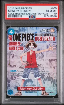 2026 ONE PIECE PROMOS COLLEGE BASKETBALL : US VOYAGE #055 MONKEY D. LUFFY PSA 10 - Image 1