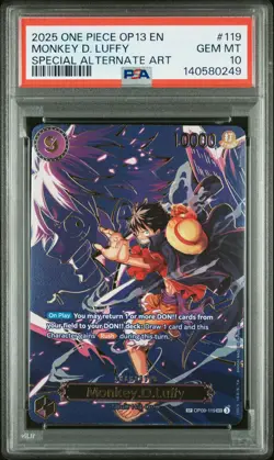 2025 ONE PIECE OP13-CARRYING ON HIS WILL ALT ART #119 MONKEY D. LUFFY PSA 10 - Image 1