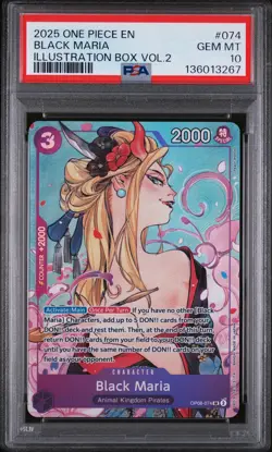 2025 ONE PIECE PROMOS ILLUSTRATION BOX VOL.2 #074 BLACK MARIA PSA 10 - Image 1