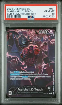 2025 ONE PIECE ENGLISH VERSION 2ND ANNIVERSARY SET #081 MARSHALL D. TEACH PSA 10 - Image 1