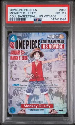 2026 ONE PIECE PROMOS COLLEGE BASKETBALL : US VOYAGE #055 MONKEY D. LUFFY PSA 8 - Image 1