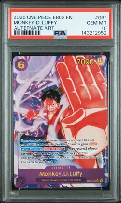 2025 One Piece EB02 EN Monkey D Luffy Alternate Art #061 PSA 10 GEM MINT - Image 1