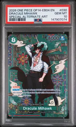 2026 ONE PIECE EB04-THE AZURE SEA'S SEVEN ALT ART #030 DRACULE MIHAWK PSA 10 - Image 1