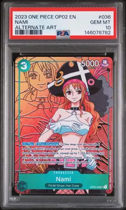 2023 ONE PIECE OP02-PARAMOUNT WAR ALTERNATE ART #036 NAMI PSA 10 - Image 1