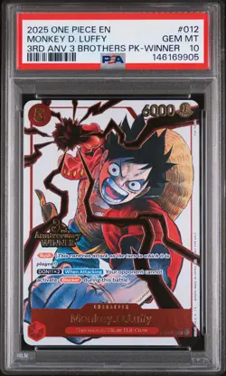 2025 ONE PIECE 3RD ANNIV TOURNAMENT 3 BROTHERS PACK WINNER MONKEY D LUFFY PSA 10 - Image 1