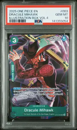 2025 ONE PIECE PROMOS ILLUSTRATION BOX VOL.4 #003 DRACULE MIHAWK PSA 10 - Image 1