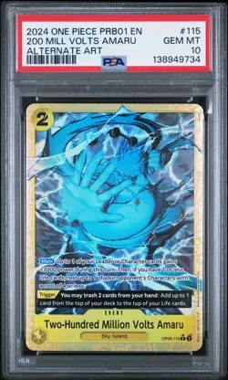 2024 ONE PIECE PRB01-ALTERNATE ART #115 TWO-HUNDRED MILLION VOLTS AMARU PSA 10 - Image 1