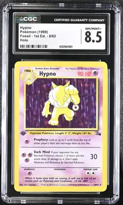 CGC 8.5 Hypno 1999 Fossil 1st Edition 8/62 Holo Pokemon Card - Image 1