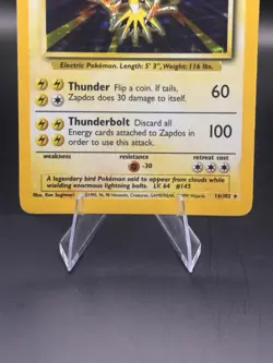 1999 Pokemon TCG Base Set Zapdos Holo Rare Card 16/102 - Image 4