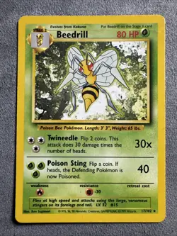 Pokemon Card - Beedrill - Unlimited - Regular Rare (17/102) WOTC Base Set - Image 1