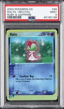 2003 POKEMON EX RUBY & SAPPHIRE #66 RALTS-REVERSE FOIL PSA 9 - Image 1