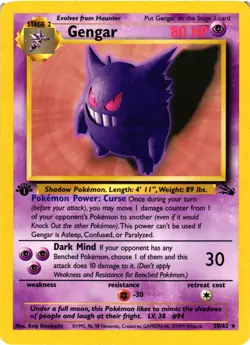 Pokemon TCG Gengar Fossil 20/62 80 Rare 1st Edition Regular Non-Holo LP - Image 1