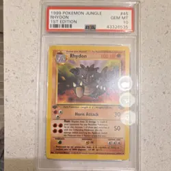Pokemon Jungle Rhydon 1st Edition PSA 10 #45/64 Uncommon 1999 - Image 1