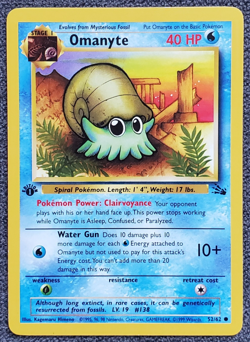 1st Edition Omanyte - Fossil - #52/62 - Vintage Pokemon Card 1999 WOTC - Image 1