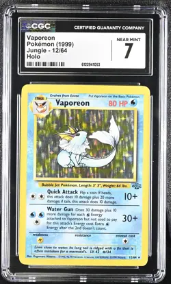 CGC 7 Vaporeon 1999 Jungle 12/64 Holo Pokemon Card - Image 1
