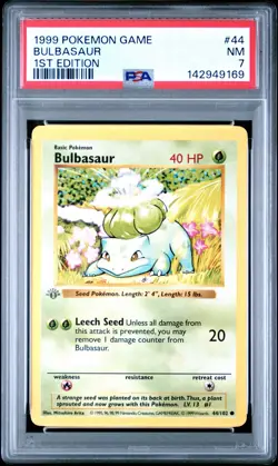 1999 POKEMON BASE SET 1ST EDITION #44 BULBASAUR PSA 7 - Image 1