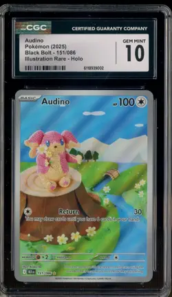 2025 Pokemon Black Bolt Illustration Rare #151/086 Audino CGC 10 GEM MINT - Image 1