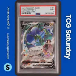 2021 POKEMON SWSH EVOLVING SKIES #194/203 RAYQUAZA V ALTERNATE FULL ART PSA 9 - Image 1