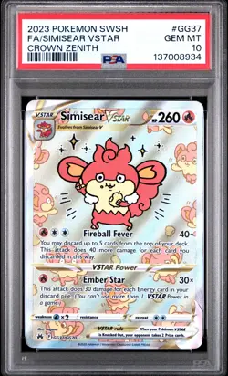 2023 POKEMON SWORD & SHIELD CROWN ZENITH #GG37 FULL ART/SIMISEAR VSTAR PSA 10 - Image 1