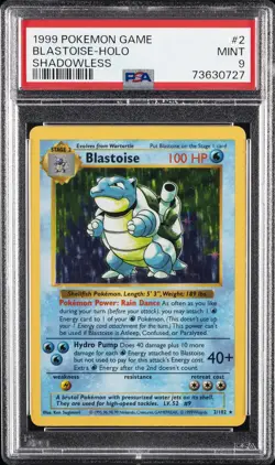 1999 POKEMON BASE SET SHADOWLESS #2 BLASTOISE-HOLO PSA 9 - Image 1