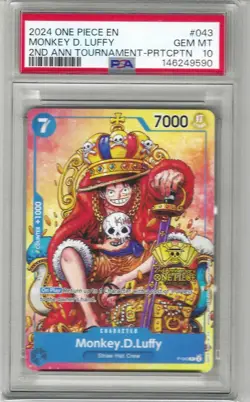 PSA 10 Monkey.D.Luffy (2nd Anniversary Stamped Promo) P-043 One Piece Promotion - Image 1