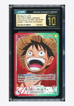 One Piece CGC 10 PRISTINE Monkey D Luffy L Alt Art 2025 OP13-001 OP13 Japanese - Image 1
