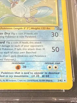 CGC 9 - MINT Articuno 1999 Fossil 1st Edition 2/62 Holo Pokemon Card - Image 5