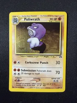 Poliwrath 9/75 Neo Discovery Unlimited Holo Swirl Vintage WOTC Pokemon Card MP - Image 1