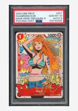 One Piece PSA 10 AUTO 8 Nami TR Guan Rong Kuik 2024 ST01-007 OP06 English - Image 1