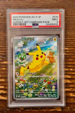 PSA 9 Pikachu Art Rare PROMO AR 218 Summer Get Campaign Pack SV-P Pokemon Card - Image 1
