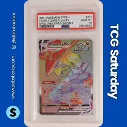 2021 POKEMON SWSH EVOLVING SKIES #217/203 RAYQUAZA VMAX SECRET RARE PSA 10 - Image 1