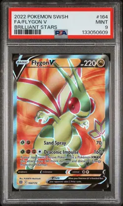 2022 POKEMON SWORD AND SHIELD BRILLIANT STARS FLYGON V FULL ART PSA 9 NO.164 - Image 1