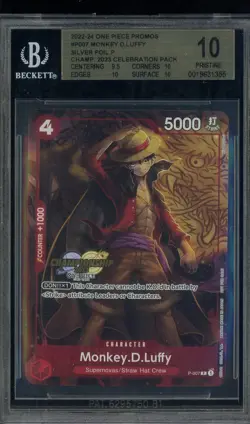 2022-24 One Piece Promos P007 Monkey D. Luffy Silver foil Chmp. Celern BGS 10 - Image 1