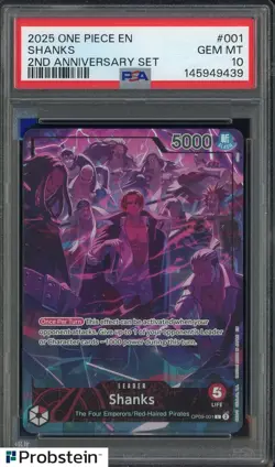 2025 One Piece EN 2nd Anniversary Set #001 Shanks PSA 10 GEM MINT - Image 1
