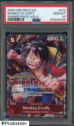 2023 One Piece EN Winner Pack Vol.5 #012 Monkey D. Luffy PSA 10 GEM MINT - Image 1