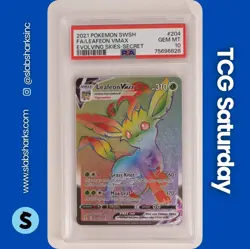 2021 POKEMON SWSH EVOLVING SKIES #204/203 LEAFEON VMAX SECRET RARE PSA 10 - Image 1