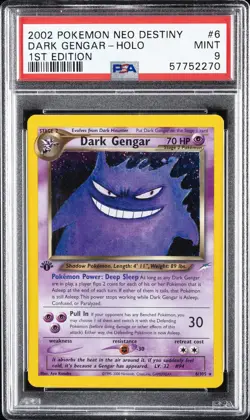 2002 POKEMON NEO DESTINY 1ST ED #6 DARK GENGAR-HOLO PSA 9 - Image 1
