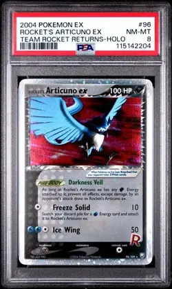 2004 POKEMON EX TEAM ROCKET RETURNS #96/109 ROCKET'S ARTICUNO EX HOLO PSA 8 - Image 1