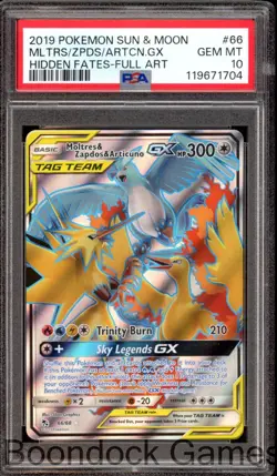 Pokemon PSA 10 Moltres Zapdos Articuno GX 66 Hidden Fates Full Art - Image 1
