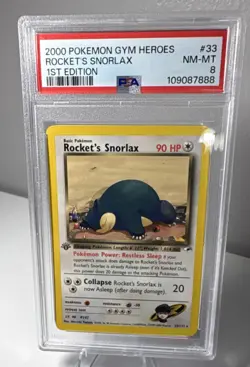 Pokemon TCG 2000 Gym Heroes Rocket's Snorlax #33 1st Edition Rare PSA 8 English - Image 1