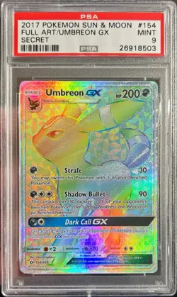 2017 Pokemon Sun & Moon Base Umbreon FA Secret Rainbow Holo 154/149 PSA 9 Mint - Image 1