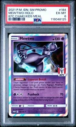 2021 POKEMON INDONESIAN SM PROMO KFC CHAKI KIDS MEAL #184 MEWTWO-HOLO PSA 6 - Image 1