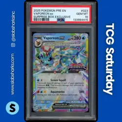 2025 POKEMON PRISMATIC EVOLUTIONS #023/131 VAPOREON EX SURPRISE BOX PROMO PSA 10 - Image 1