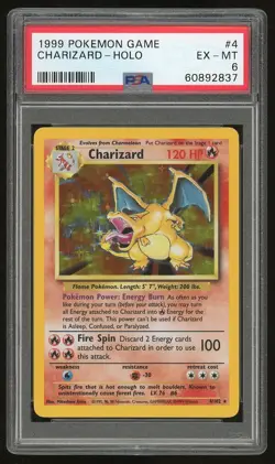 1999 Pokemon Unlimited Base Set Charizard Holo PSA 6 - Image 1