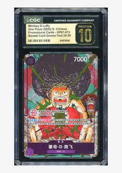 One Piece CGC 10 PRISTINE Monkey D Luffy R Promo 2025 OP07-073 Card Fest Chinese - Image 1