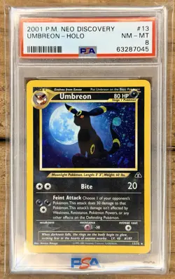 2001 Pokemon Umbreon 13/75 Neo Discovery Holo PSA 8 - Image 1