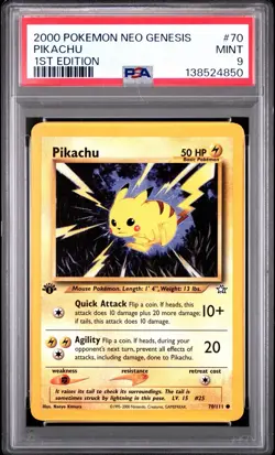 POKEMON 1st Edition Neo Genesis PIKACHU 70/111 Common PSA 9 MINT Vintage - Image 2