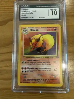 GEM MT 10 Pokemon Card Flareon 3/64 Holo Jungle WOTC CGC 10 - Jungle Set - 1999 - Image 2
