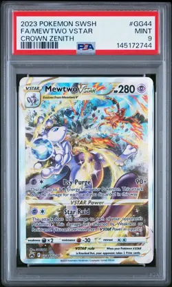 2023 POKEMON SWORD AND SHIELD CROWN ZENITH GG44 FULL ART MEWTWO VSTAR PSA 9 - Image 1