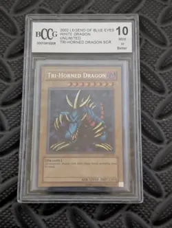 2002 LOB Tri-Horned Dragon Secret Rare BCCG 10 Mint Unlimited - Image 1